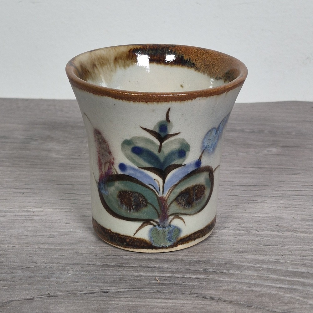 Ken Edwards Mexico Pottery Tumbler Blue Bird Floral Signed